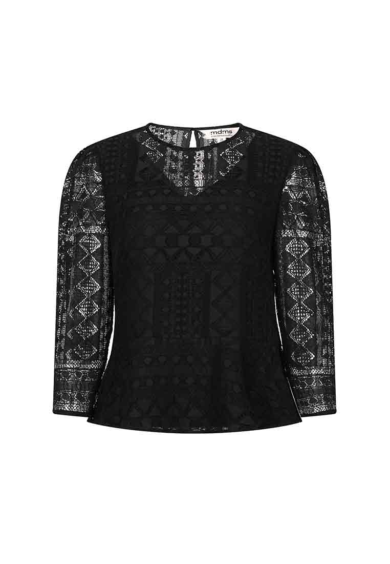 Textured lace-embroidered top