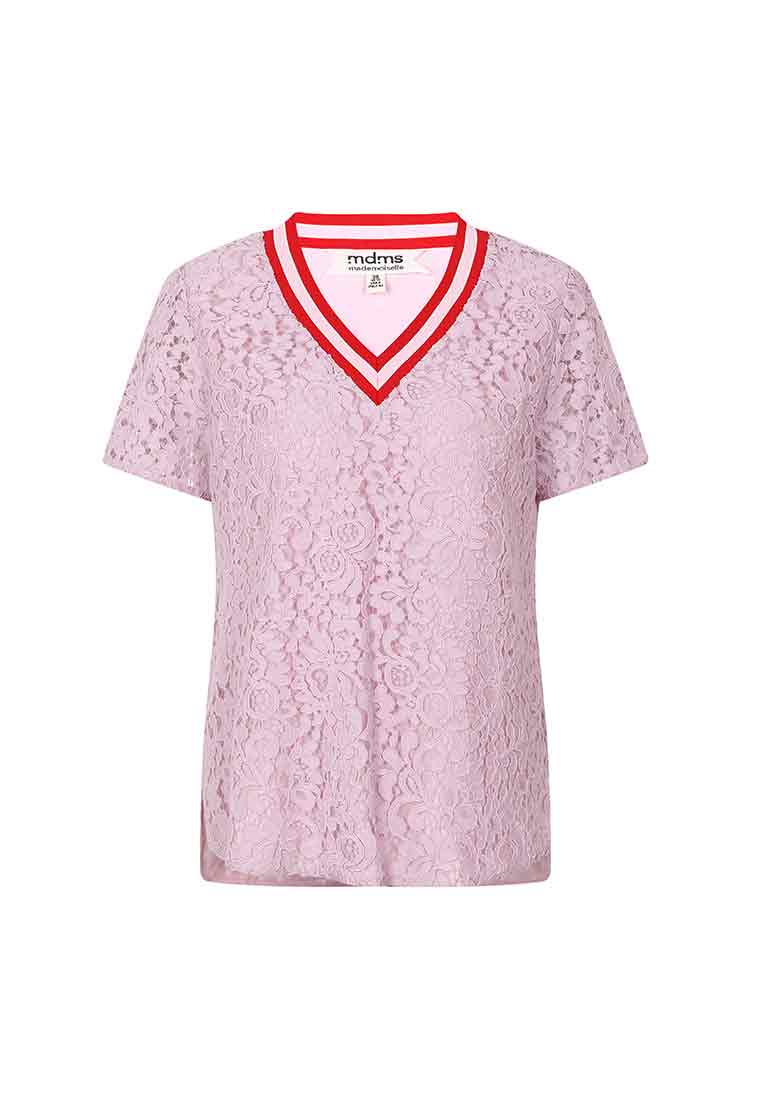 V-neck lace long-sleeved top - M-CONZEPT