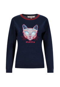 Cat Embroidered Wool Sweater