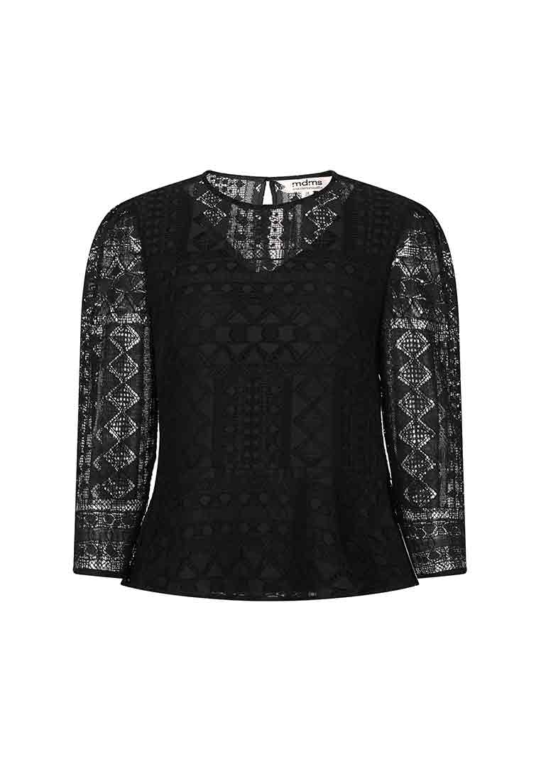 Textured lace-embroidered top